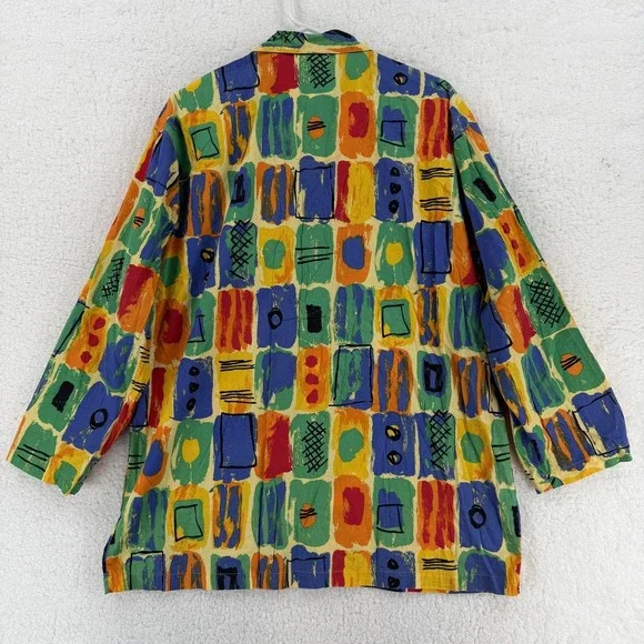 VTG United Colors Of Benetton Shirt Womens 4 Multicolor Geometric Button Up - Picture 2 of 7